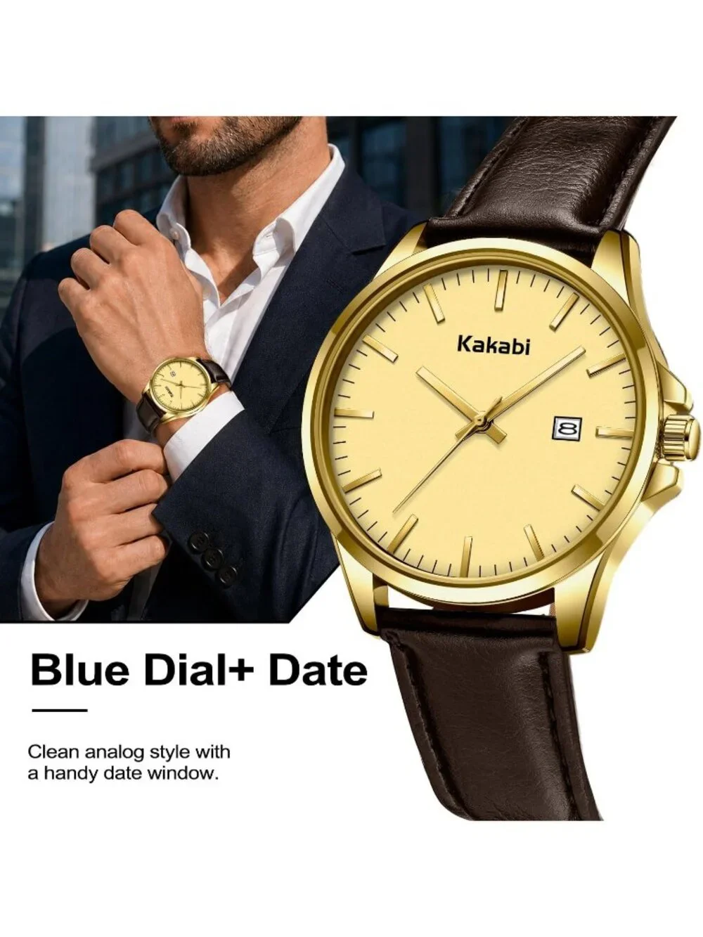 Men's Brown Gold Minimalist Fashion Leather Strap Classic Analog Quartz Watch